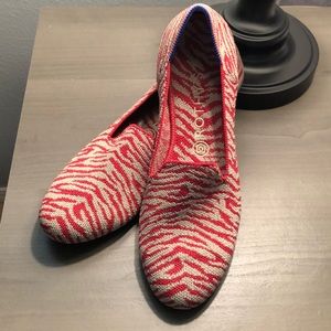 Rothy’s red and tan stripe loafers
